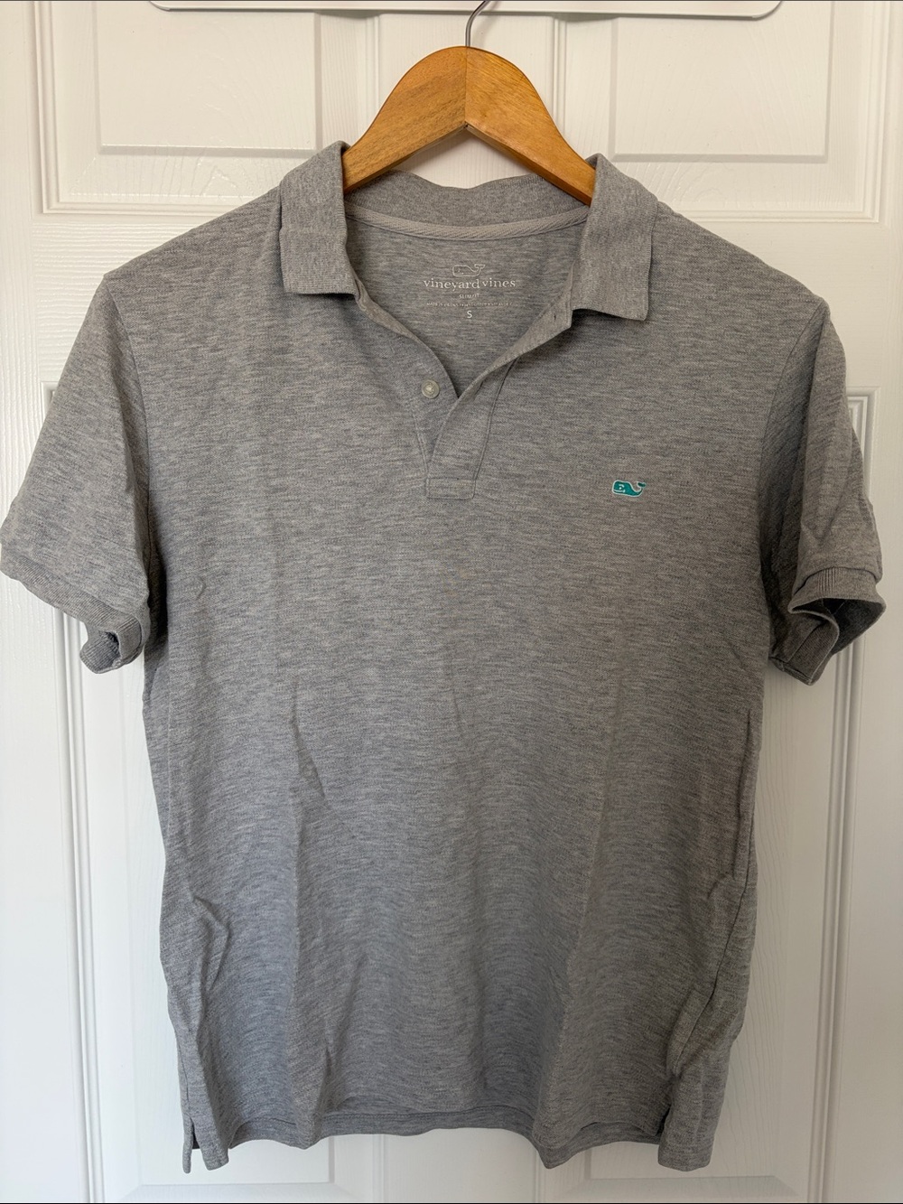 Vineyard Vines Gray Short-Sleeve Polo with Teal Whale Logo
